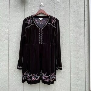 Style & Co womens floral embroidery velvet Dress XL Fairy Grunge Peasant Boho